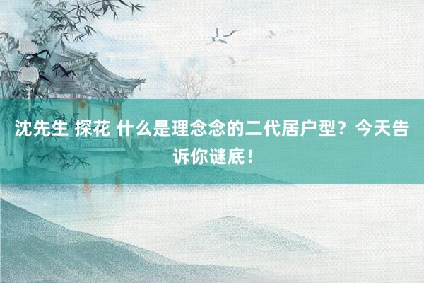 沈先生 探花 什么是理念念的二代居户型？今天告诉你谜底！