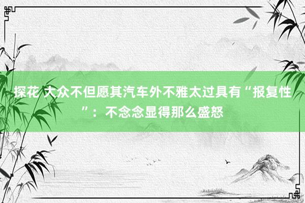 探花 大众不但愿其汽车外不雅太过具有“报复性”：不念念显得那么盛怒