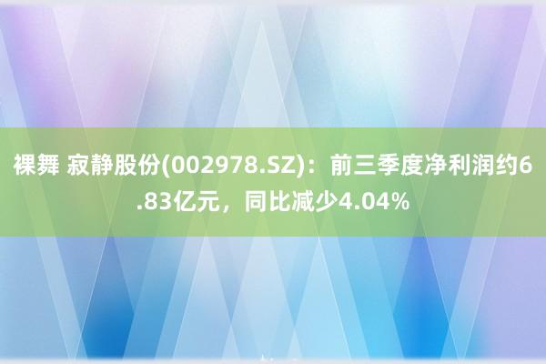 裸舞 寂静股份(002978.SZ)：前三季度净利润约6.83亿元，同比减少4.04%