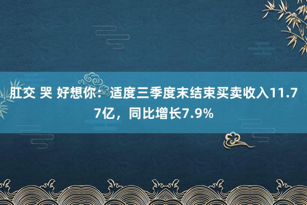 肛交 哭 好想你：适度三季度末结束买卖收入11.77亿，同比增长7.9%