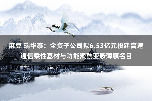 麻豆 瑞华泰：全资子公司拟6.53亿元投建高速通信柔性基材与功能聚酰亚胺薄膜名目