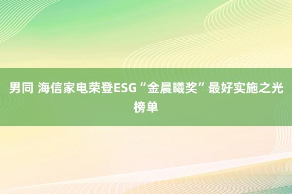 男同 海信家电荣登ESG“金晨曦奖”最好实施之光榜单