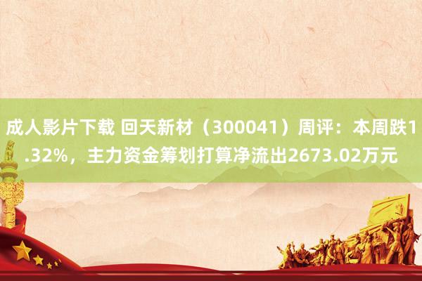 成人影片下载 回天新材（300041）周评：本周跌1.32%，主力资金筹划打算净流出2673.02万元