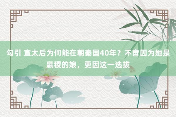 勾引 宣太后为何能在朝秦国40年？不啻因为她是嬴稷的娘，更因这一选拔