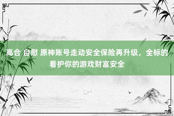 高合 自慰 原神账号走动安全保险再升级，全标的看护你的游戏财富安全